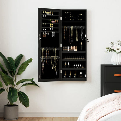 Mirror Jewellery Cabinet Wall Mounted Black 37,5x10x106 cm
