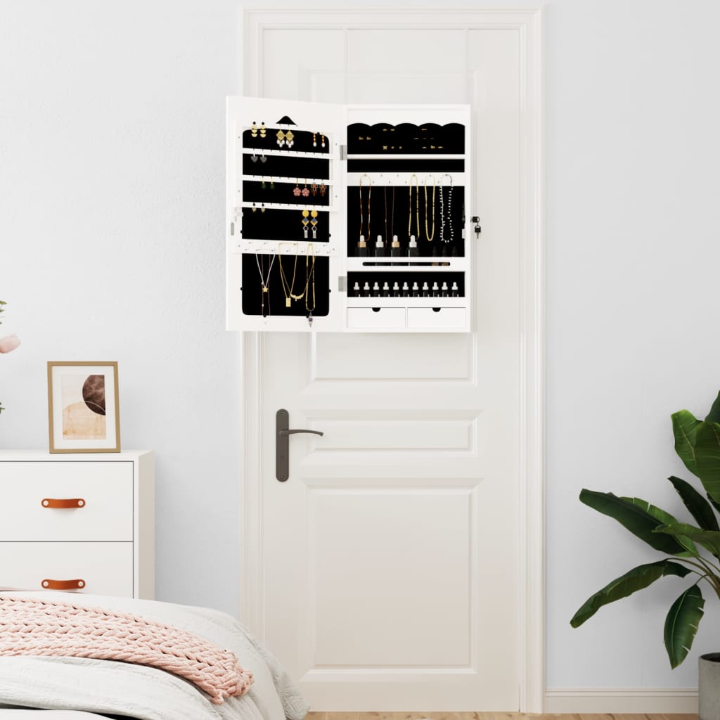 Mirror Jewellery Cabinet Wall Mounted White 37,5x10x67 cm