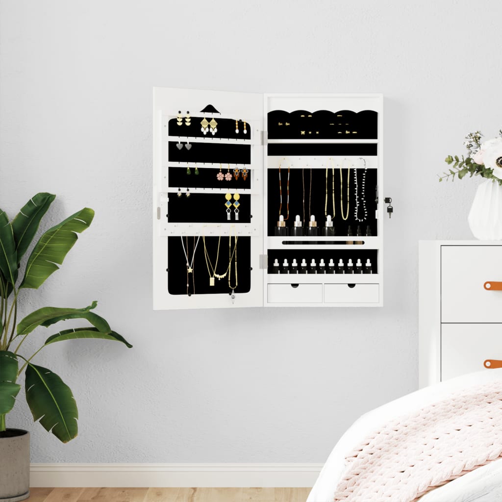 Mirror Jewellery Cabinet Wall Mounted White 37,5x10x67 cm