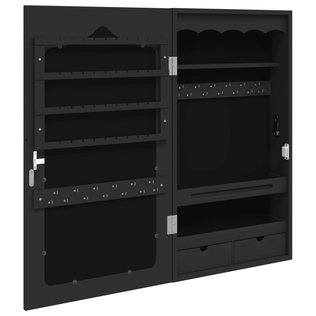 Mirror Jewellery Cabinet Wall Mounted Black 37.5x10x67 cm