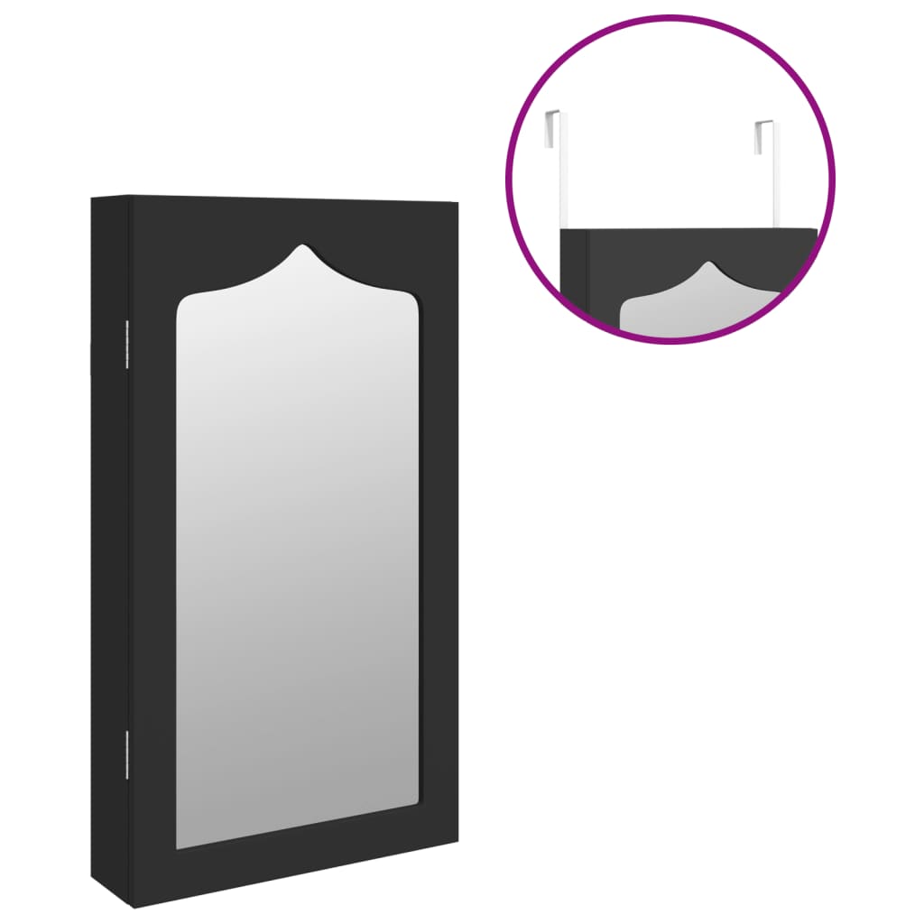Mirror Jewellery Cabinet Wall Mounted Black 37.5x10x67 cm