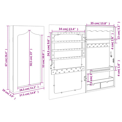 Mirror Jewellery Cabinet Wall Mounted Black 37,5x10x67 cm