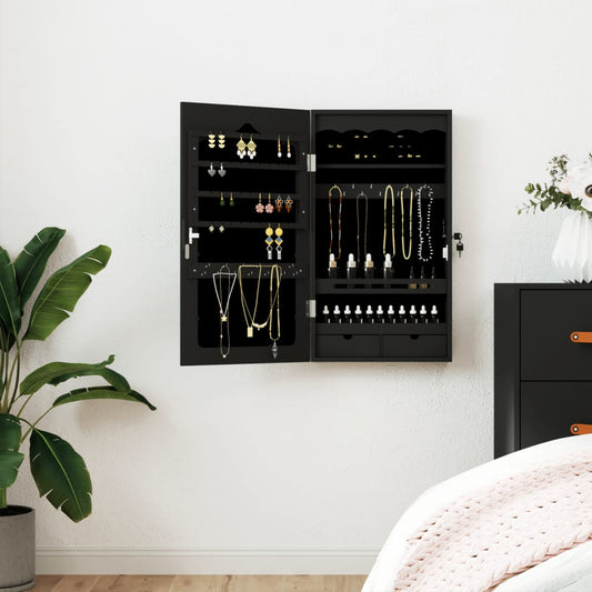 Mirror Jewellery Cabinet Wall Mounted Black 37,5x10x67 cm