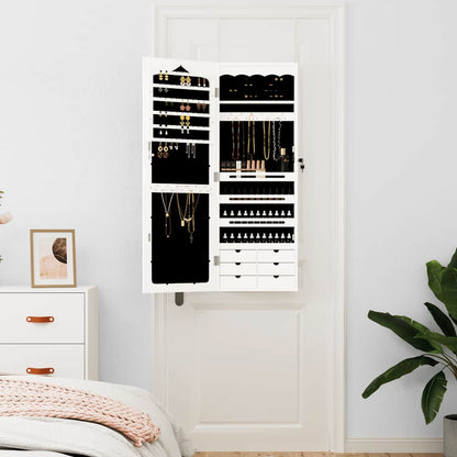Mirror Jewellery Cabinet Wall Mounted White 37,5x10x106 cm