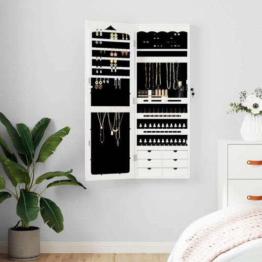 Mirror Jewellery Cabinet Wall Mounted White 37,5x10x106 cm