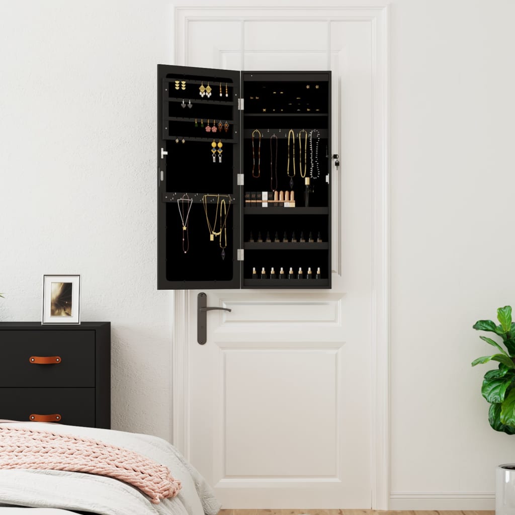 Mirror Jewellery Cabinet with LED Lights Wall Mounted Black