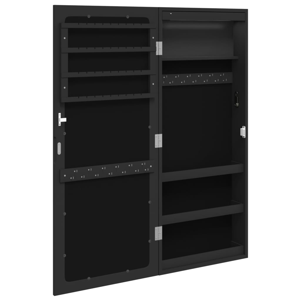 Mirror Jewellery Cabinet with LED Lights Wall Mounted Black