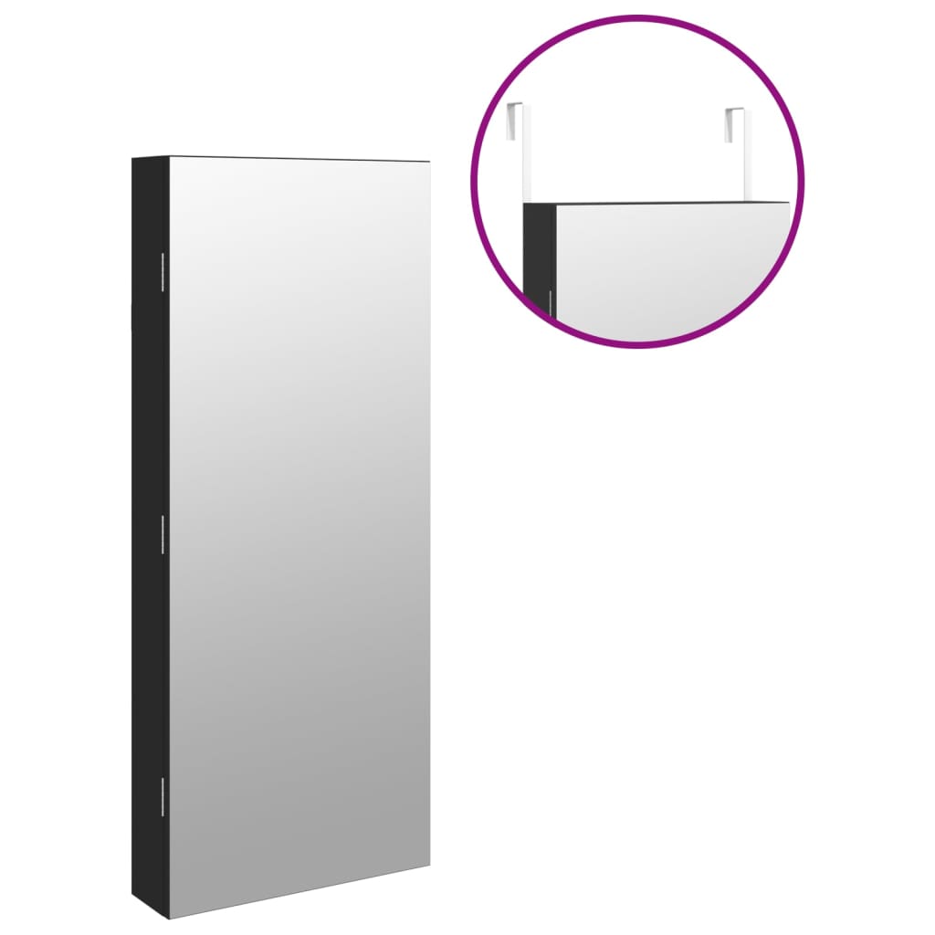 Mirror Jewellery Cabinet with LED Lights Wall Mounted Black