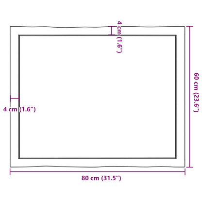 Table Top Dark Brown 80x60x(2-4) cm Treated Solid Wood Live Edge