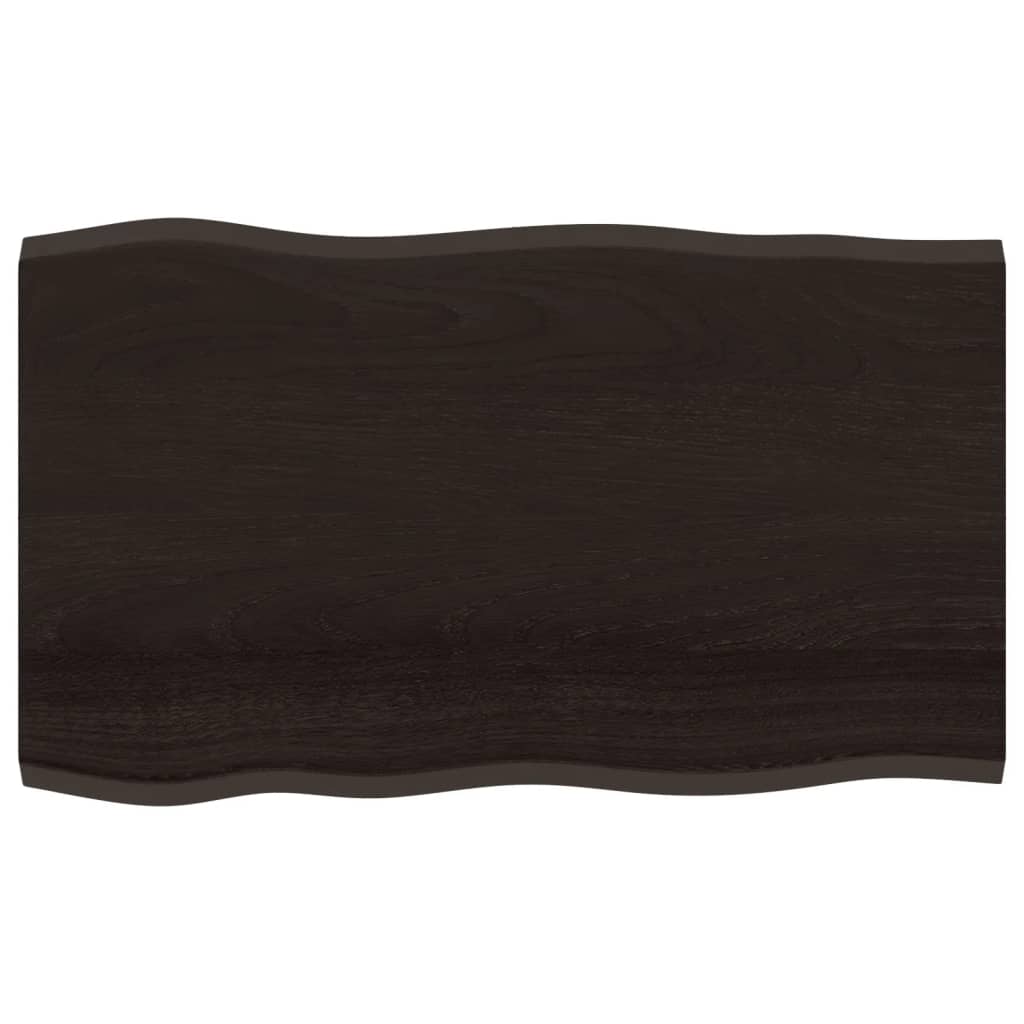 Table Top Dark Brown 100x60x2 cm Treated Solid Wood Oak Live Edge