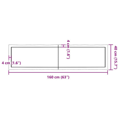 Table Top Dark Brown 160x40x(2-6) cm Treated Solid Wood Live Edge