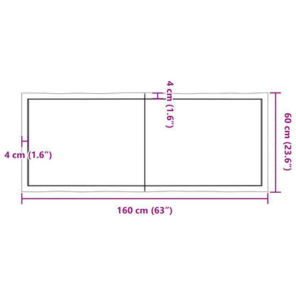 Table Top Dark Brown 160x60x(2-4) cm Treated Solid Wood Live Edge