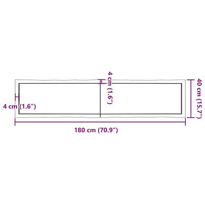 Table Top Dark Brown 180x40x(2-4) cm Treated Solid Wood Live Edge
