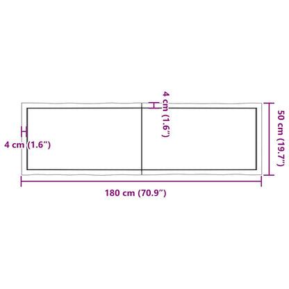 Table Top Dark Brown 180x50x(2-6) cm Treated Solid Wood Live Edge