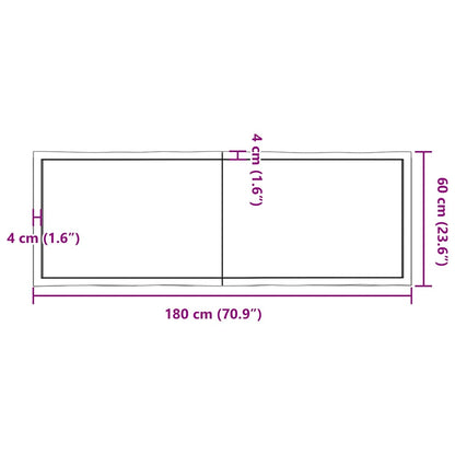 Table Top Dark Brown 180x60x(2-6) cm Treated Solid Wood Live Edge