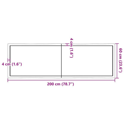 Table Top Dark Brown 200x60x(2-6) cm Treated Solid Wood Live Edge