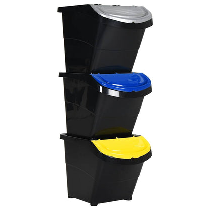 Stackable Waste Bins with Lids 3 pcs Black PP 78 L