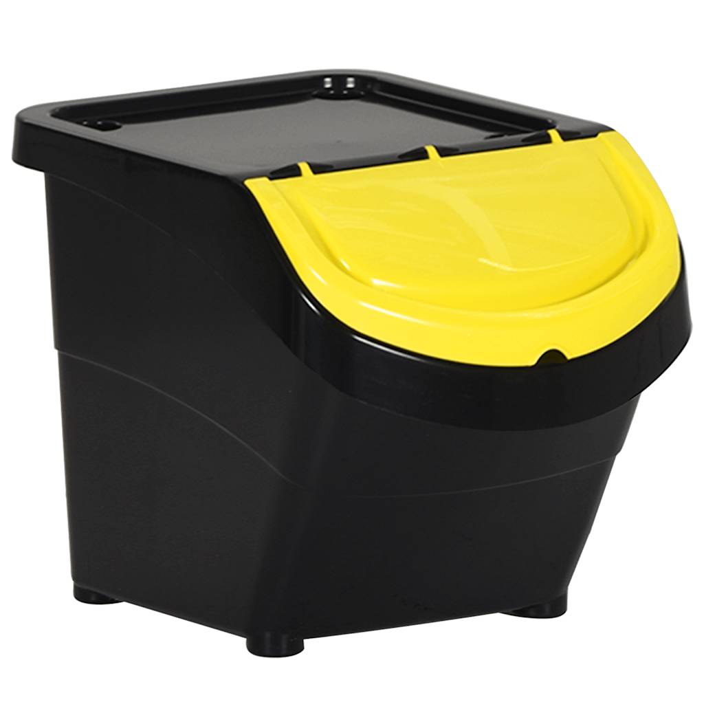 Stackable Waste Bins with Lids 3 pcs Black PP 78 L