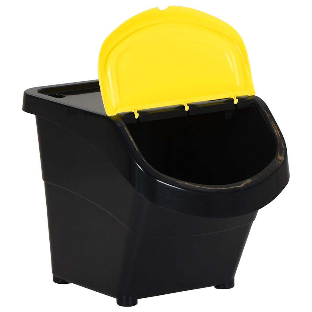 Stackable Waste Bins with Lids 3 pcs Black PP 78 L