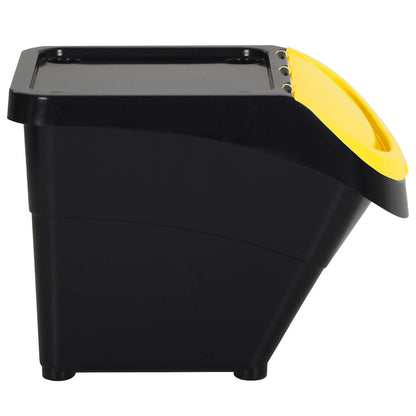 Stackable Waste Bins with Lids 3 pcs Black PP 78 L