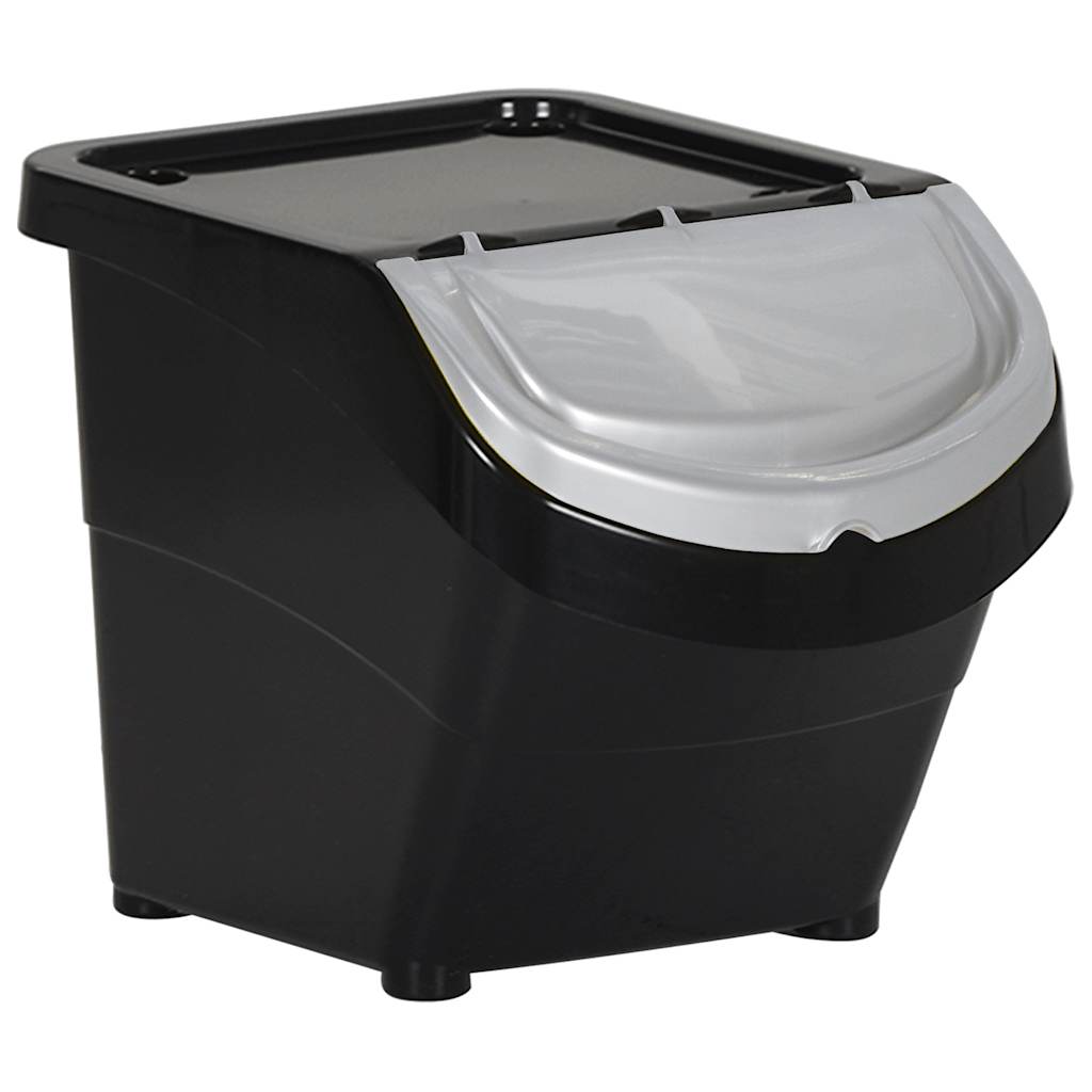 Stackable Waste Bins with Lids 3 pcs Black PP 78 L