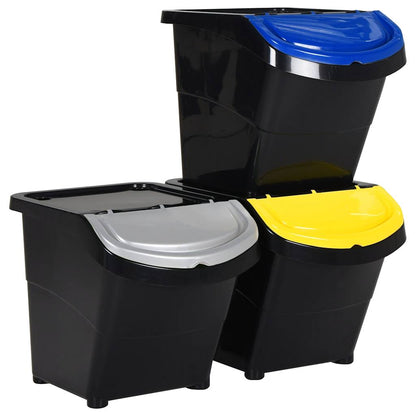 Stackable Waste Bins with Lids 3 pcs Black PP 78 L