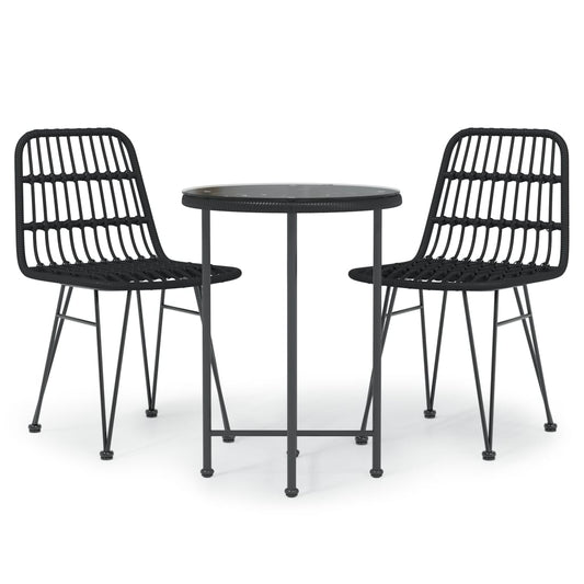 3 Piece Garden Dining Set Black Poly Rattan
