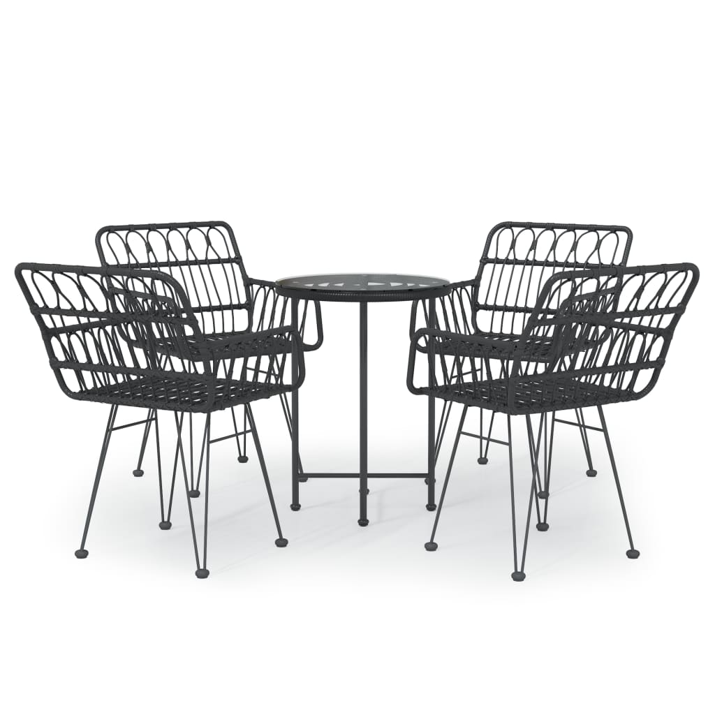 Garden Dining Set | Black | PE rattan, steel, tempered glass