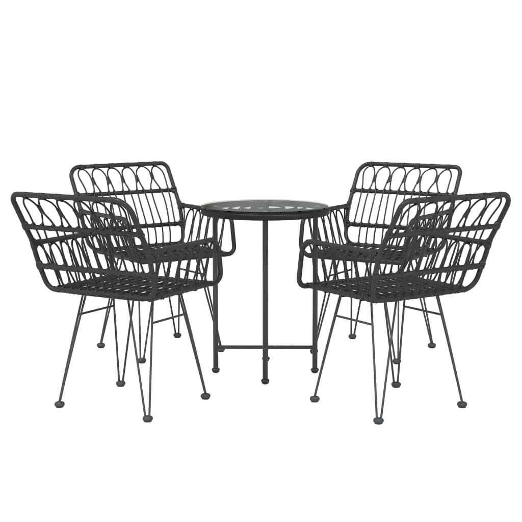 Garden Dining Set | Black | PE rattan, steel, tempered glass