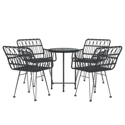 Garden Dining Set | Black | PE rattan, steel, tempered glass