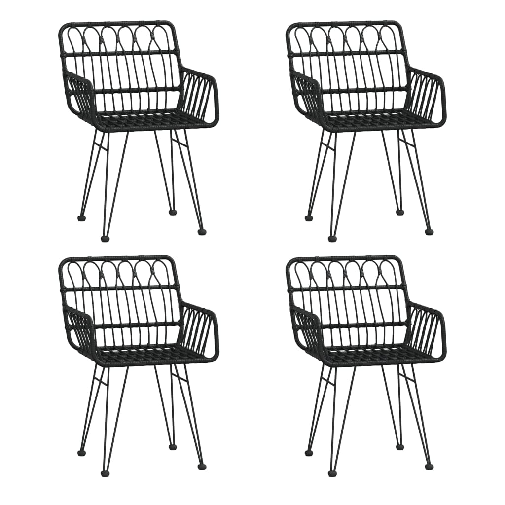 Garden Dining Set | Black | PE rattan, steel, tempered glass