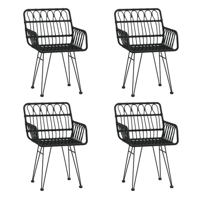 Garden Dining Set | Black | PE rattan, steel, tempered glass