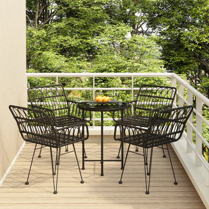 Garden Dining Set | Black | PE rattan, steel, tempered glass