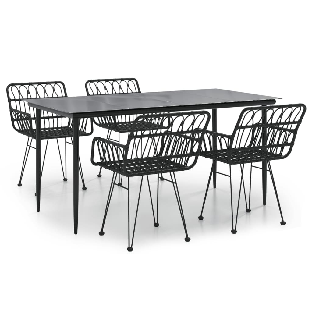 Garden Dining Set | Black | Poly Rattan, Tempered Glass, Steel | Medium