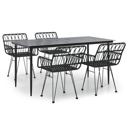 Garden Dining Set | Black | Poly Rattan, Tempered Glass, Steel | Medium