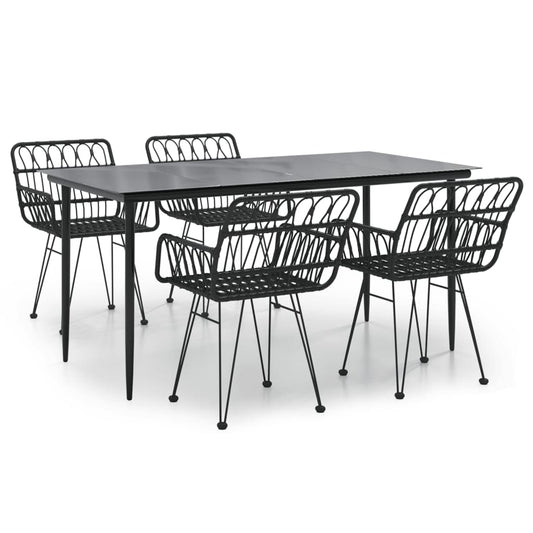 Garden Dining Set | Black | Poly Rattan, Tempered Glass, Steel | Medium