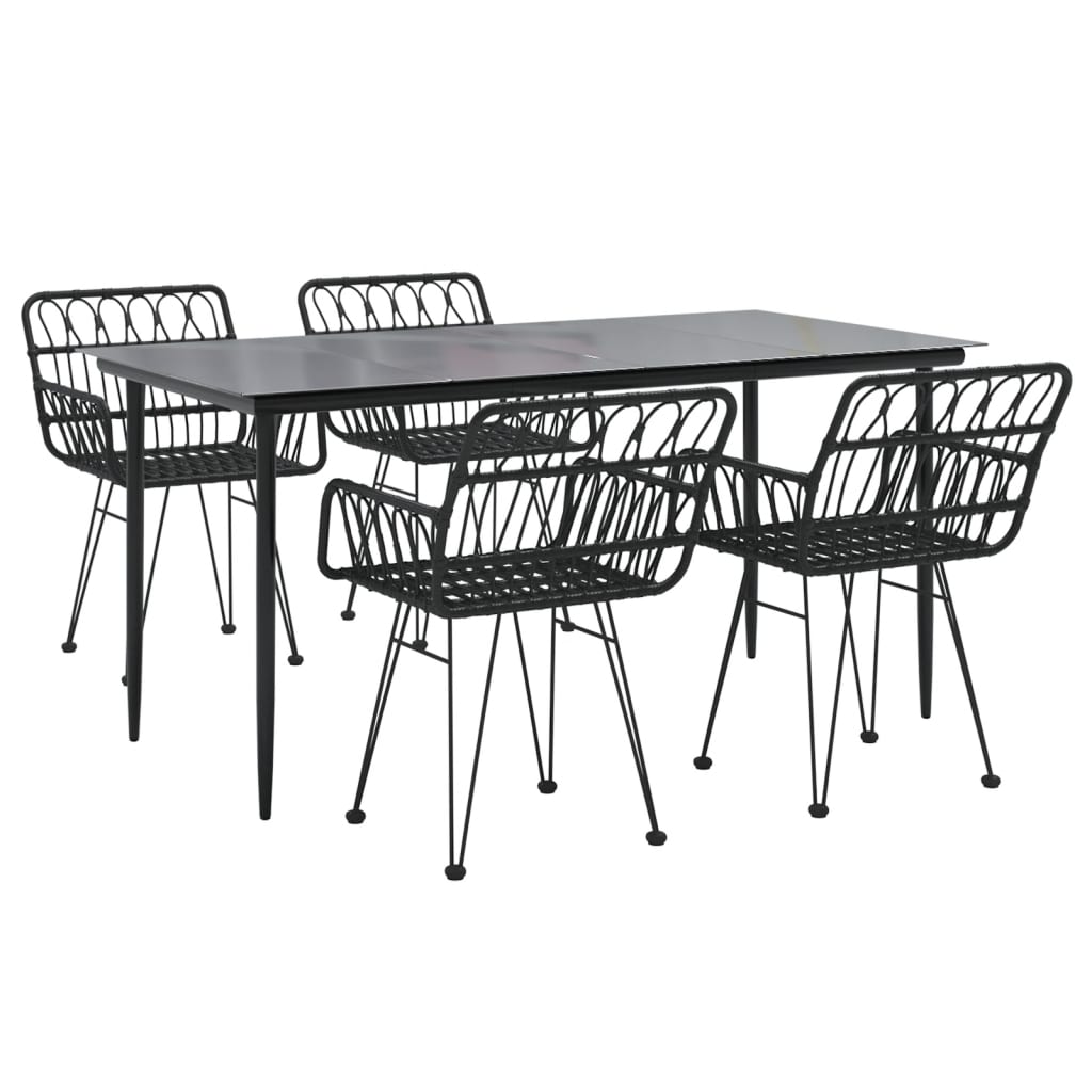 Garden Dining Set | Black | Poly Rattan, Tempered Glass, Steel | Medium