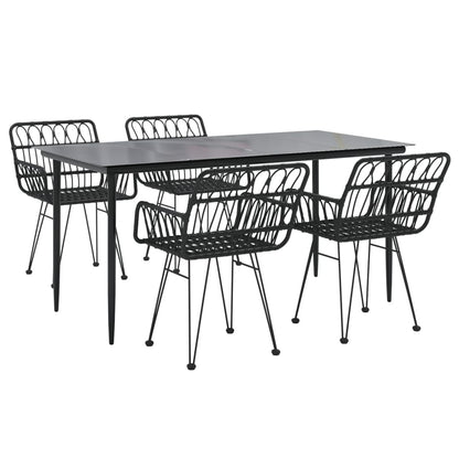 Garden Dining Set | Black | Poly Rattan, Tempered Glass, Steel | Medium