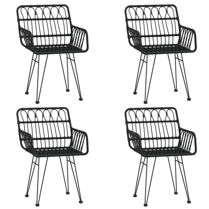 Garden Dining Set | Black | Poly Rattan, Tempered Glass, Steel | Medium