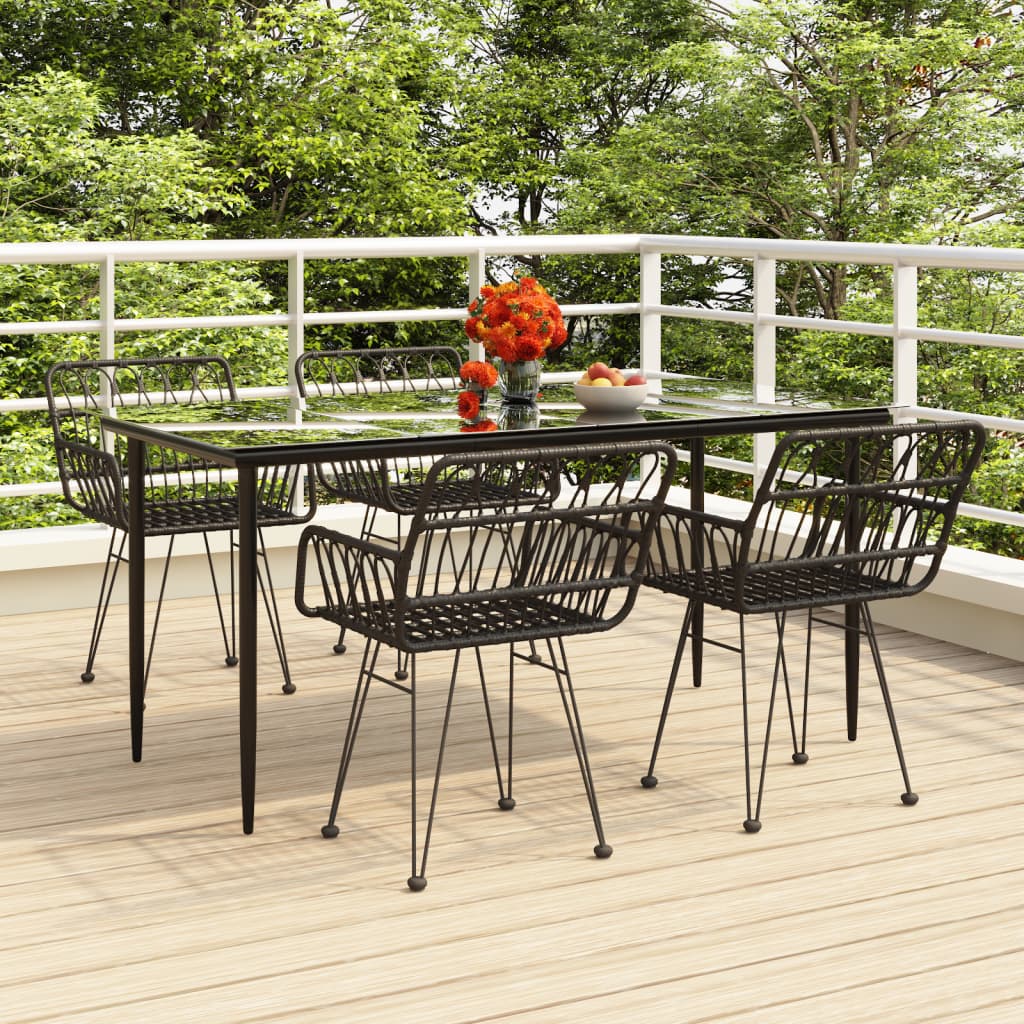 Garden Dining Set | Black | Poly Rattan, Tempered Glass, Steel | Medium