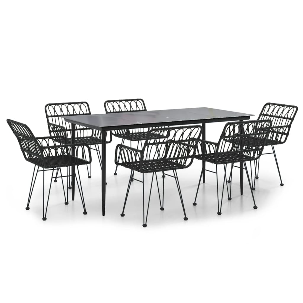 Garden Dining Set | Black | Steel, Polyethylene, Tempered Glass