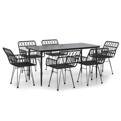Garden Dining Set | Black | Steel, Polyethylene, Tempered Glass