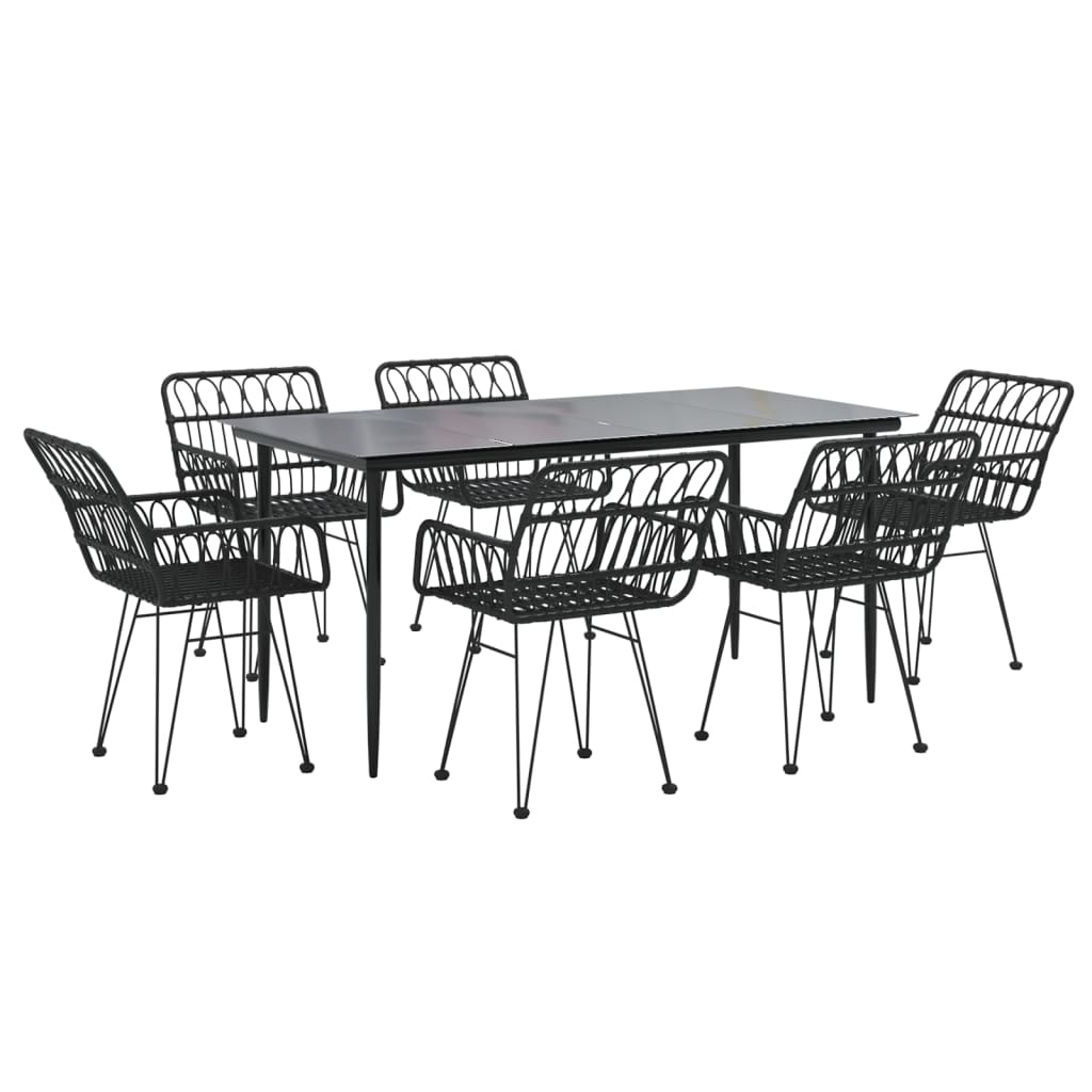 Garden Dining Set | Black | Steel, Polyethylene, Tempered Glass