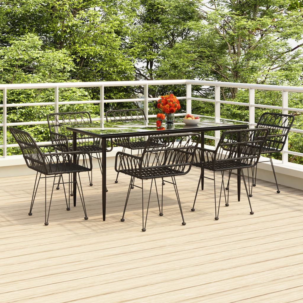 Garden Dining Set | Black | Steel, Polyethylene, Tempered Glass