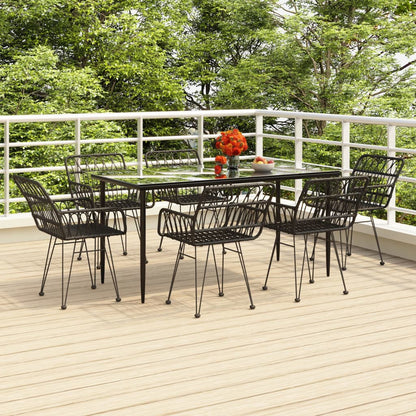 Garden Dining Set | Black | Steel, Polyethylene, Tempered Glass