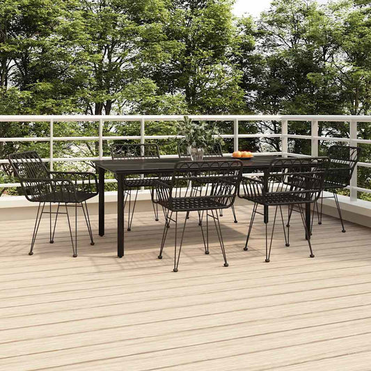 7 Piece Garden Dining Set Black Poly Rattan