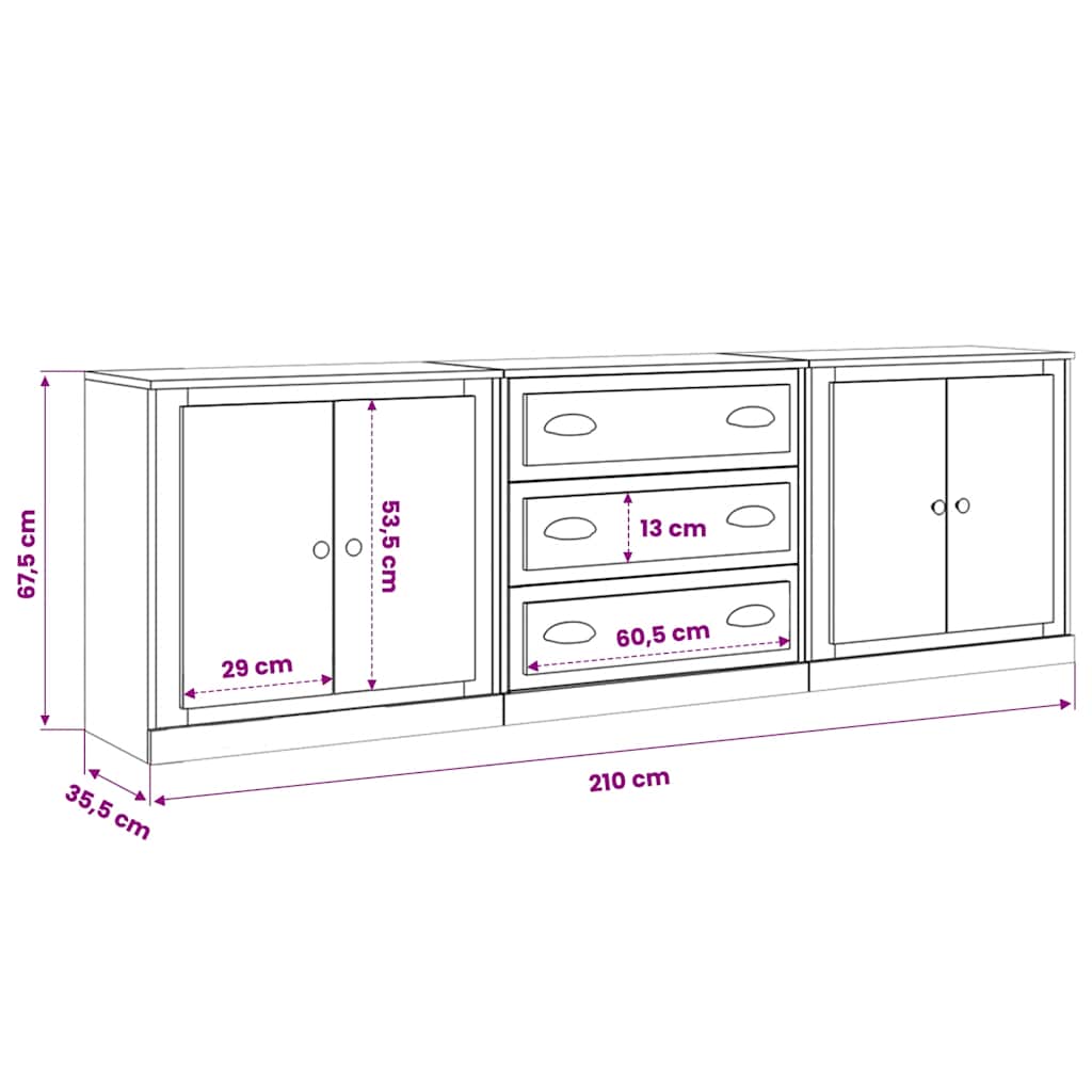 Sideboards 3 pcs White Engineered Wood