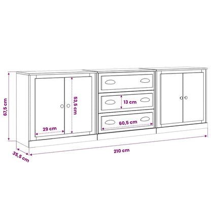 Sideboards 3 pcs White Engineered Wood