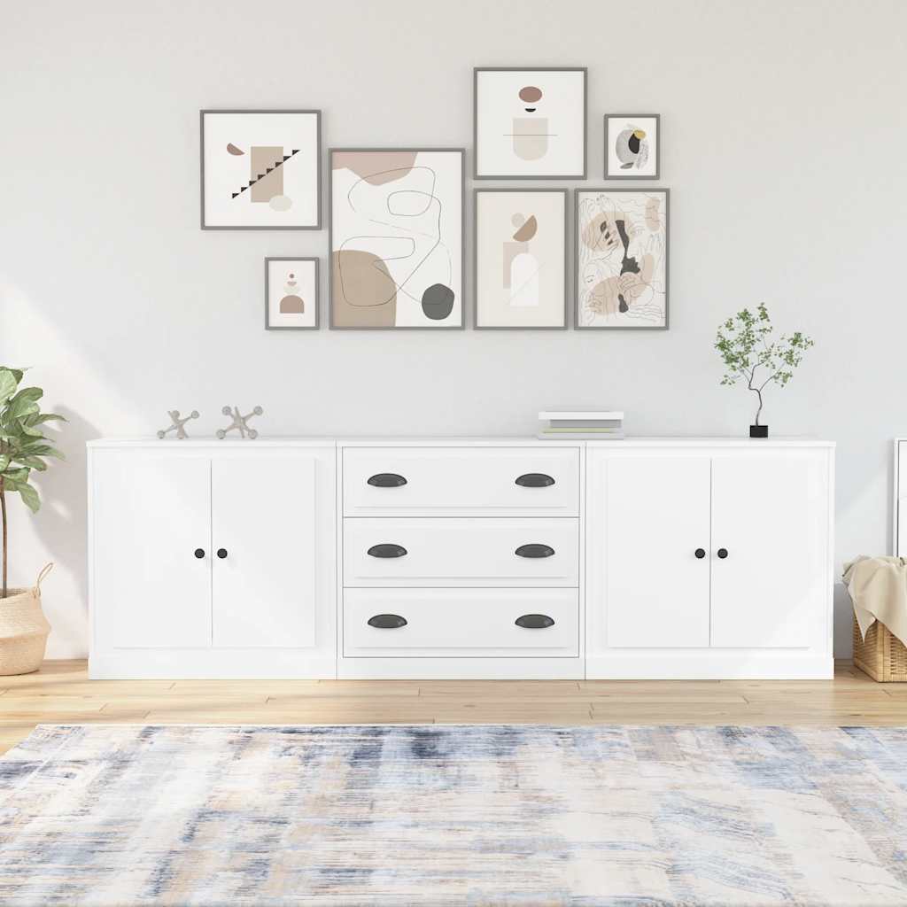 Sideboards 3 pcs White Engineered Wood