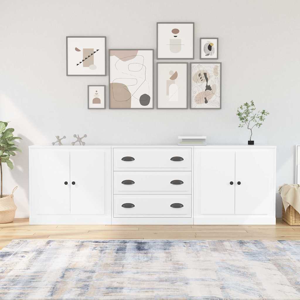 Sideboards 3 pcs White Engineered Wood